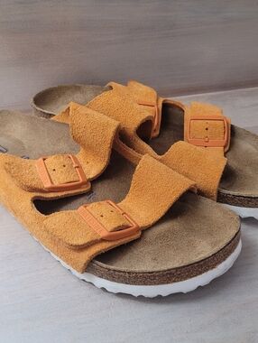 Birkenstock Women's Arizona Suede Leather Double Strap Sandals 40 Orange Summer